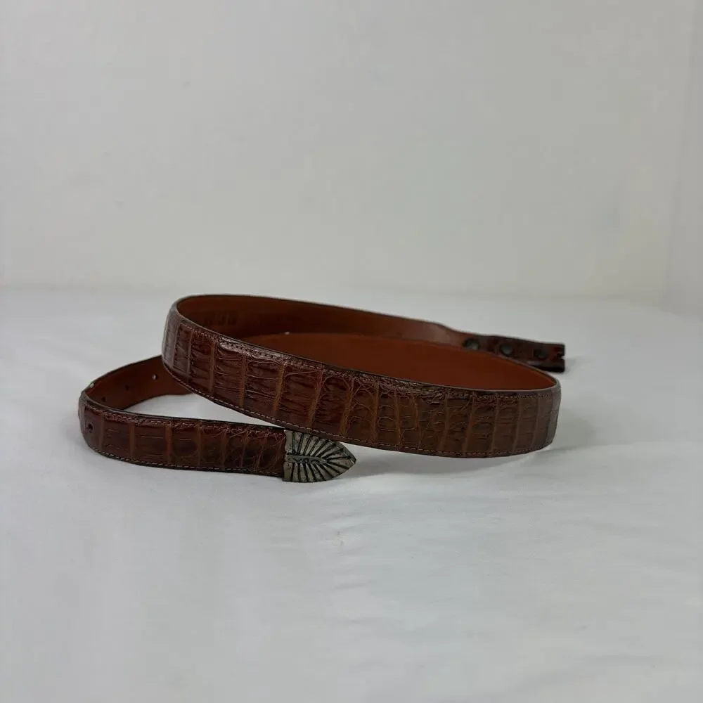Alexander’s Belts & Buckles Crocodile Brown Belt BLANK Size 40 Sterling Silver